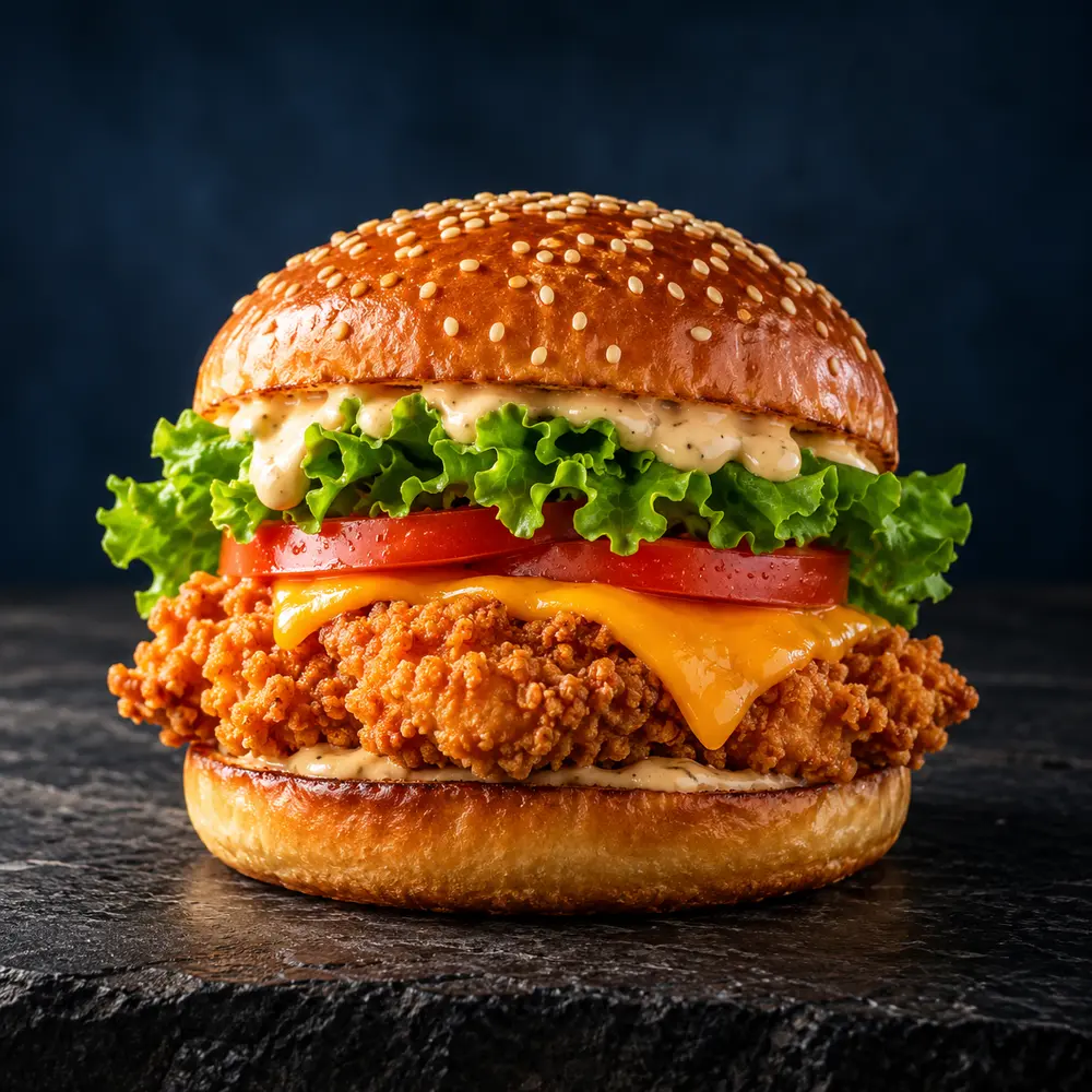 Illustration réaliste d’un burger au poulet